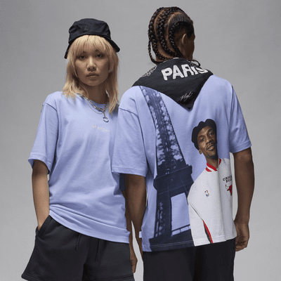 Blue and white jordan shirt sales